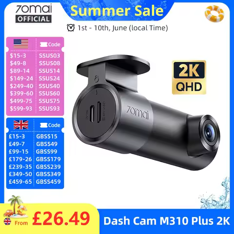 70mai Dash Cam M310 Plus 2K English Voice Control 1440P WDR Night Vision 24H Parking Surveillance 70