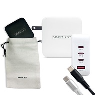 【WELLY】140W氮化鎵GaN 至尊版 四孔輸出極速充電組合包(充電頭+充電線) 附收納袋