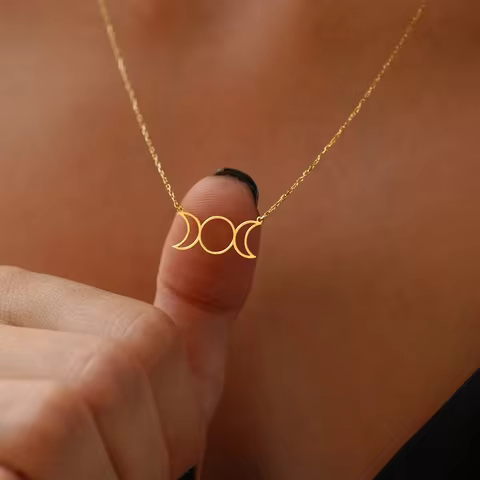 Triple Moon Goddess Sun Pentagram Stainless Steel Hecate Necklaces Witch Luna Necklace Jewelry esote