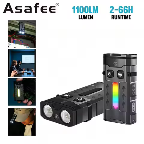 Asafee EV20 EDC Flashlight 1100LM White+Green Spotlight Lamp Colorful Signal Side Floodlight With Ma
