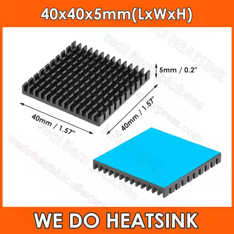 40x40x5mm Black Heatsink 1.57 x 1.57 x 0.2 inch with Pre Thermal Conductive Tape Aluminum Heat Sink 