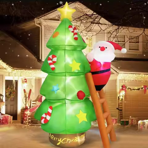 7ft Christmas Inflatables Santa Claus Climbs the Ladder Christmas Tree Top Star Decorations New Year