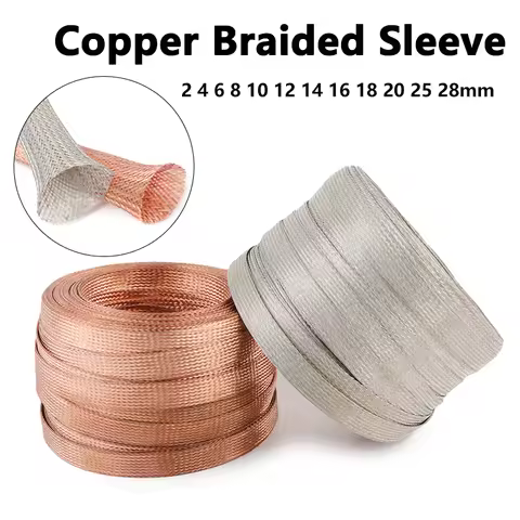2/5/10m Copper Braided Sleeve 4mm - 28mm Pure Copper Tinned Copper Wire Cable Protect Shielded Signa
