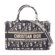 【二手】Dior Book Tote Mini Oblique 兩用手提包，海軍藍帆布，女士，二手 A