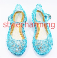 Kids girl Jelly Shoes Crystal Sandal Cinderella Frozen Elsa Blue Princess