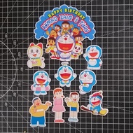 [CUSTOM NAME] Happy Birthday Cake Topper Doraemon Decoration Set Party Accessories Banner Hiasan Kek