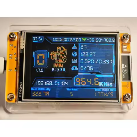 Bitcoin Lucky Miner for computer nerd Solo Lottery NMMiner Hashrate 964KH/s 2.8 inch Smart Display C