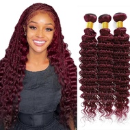 #99J Burdy Bundles Human Hair Wine Red Deep Wave Human Hair Bundles 18 20 22 Inch SeeGovie Unprocess