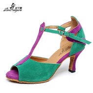 【Storewide Sale】 Ladingwu Green/ Blue Flannel Shoes For Ballroom Dancing Samba Performance Dance Shoes Latin Woman Size 35-44