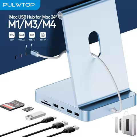 PULWTOP USB C HUB for iMac 24 inch 2021/2023/2024, iMac Hub with USB C/A 10Gbps, SD/TF, Support Expa