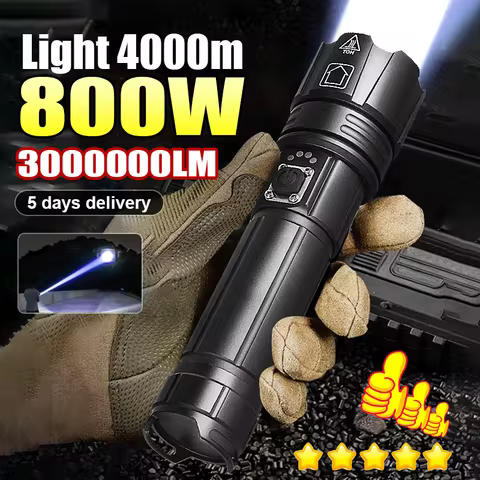 800W Most Powerful LED Flashlight Rechargeable Torch Lighting 4000M Tactical Lantern Ultra Powerful 