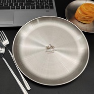 韓式ins316不銹鋼盤子淺圓盤風景甜點露營盤烤肉盤托盤金屬野餐盤