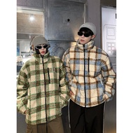 Scratch EMO Embroidered Plaid Sheep Circle Woolen Padded Jacket Men Autumn Winter New Style Retro Ca
