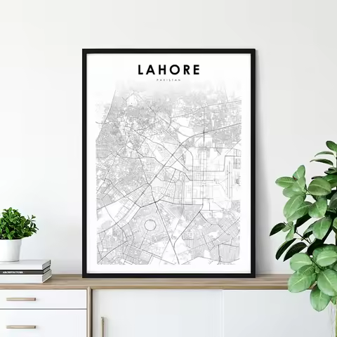 Lahore Punjab City Map Black White Canvas Poster Wall Art Painting Prints Nordic Decoration Picture 