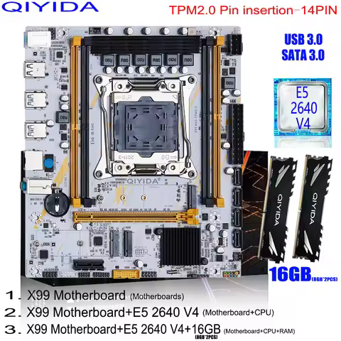 QIYIDA X99 Motherboard combo kit set LGA 2011-3 Xeon E5 2640 V4 CPU DDR4 16GB (2PCS 8G) 3200MHz Memo