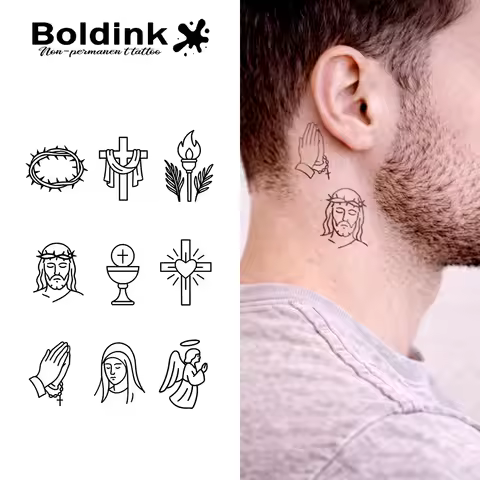 BOLDINK Retro Cross Religious Faith Tattoo Sticker Unisex Stylish Easy Apply Waterproof Long Lasting