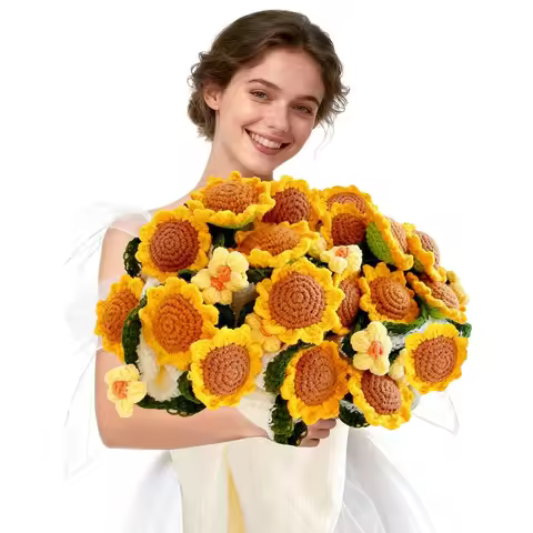 Crochet Sunflower Bouquet Blanket, Handmade Flower Blankets, Round Floral Knitted Gifts for Mother's