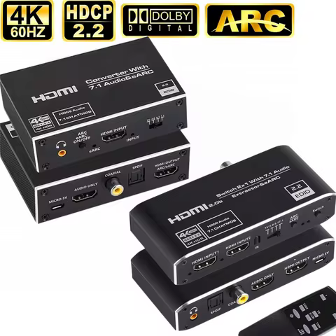 2x1 4K 120Hz HDMI Switch eARC Audio Extractor ARC Optical Toslink HDMI 2.0 Switch 4K 60Hz HDMI Switc