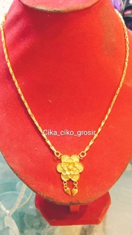 kalung emas dewasa motif padi-padian pre liontin motif mawar kadar emas 35% emas panjang 48 cm berat 7 gram