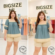 Square neck short Set, silk shirt with lace, flared sleeves, youthful and dynamic cream cotton short