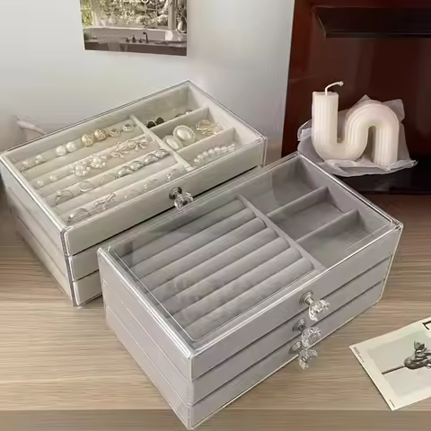 Velvet Jewelry Box Three-Tier Drawer Jewelry Storage Box Transparent Jewelry Storage Box Acrylic Jew