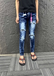 Quần jean xanh D2 vẩy sơn to mác hồng 4 khuy