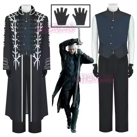 4PCS Hot Game DMC5 Cosplay Vergil Costume Nelo Complete Outfit with Boots Halloween Carnival Men Sui