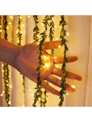 1入組模擬綠葉花串燈,配有led柔銅線和人造藤葉,適用於聖誕節、婚禮裝飾。適用於室內和室外家庭派對展示