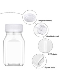 4 件裝空塑膠果汁瓶可重複使用透明飲料容器,黑色防盜蓋,適用於果汁、牛奶、咖啡和其他飲料