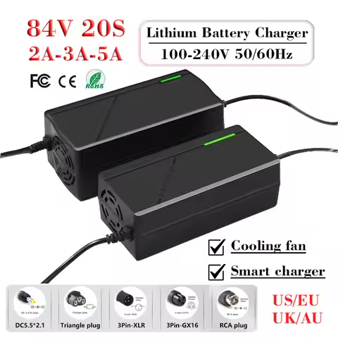84V 2A 3A 5A Lithium Battery Smart Charger 100-240V For 20S 72V 20Ah 50Ah E-two wheelers motorcycle 