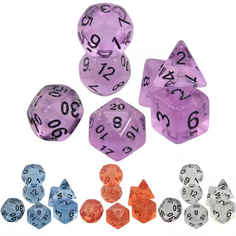 DND Game Dice, 7pcs Polyhedral Dice Set Transparent Dice for D&D RPGs Role Playing Table Games