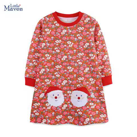 Little maven Christmas Girls Costumes Autumn Girls Long Sleeves Dress Santa Claus Casual Children Ca