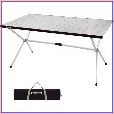 Large Folding Camping Table - Aluminum Roll Up, Portable, Supports 176lbs, 57.4"x31.4" for 6-8 Peopl