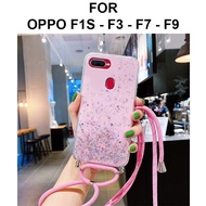 Casing Oppo F1s - Oppo F3 - Oppo F7 - Oppo F9 Softcase Glitter Lanyard