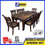 100% Marble Dining Set / Marble Table / 1+8 / 1 Meja 8 Kerusi / Set / meja makan 8 kerusi/Brown/Solid Wood