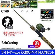 【ナイロン10lb付き】【ライトゲーム・バス釣り(ベイト)入門セット】グレート鱒レンジャー CT40 ARMY アーミー 2＋TMレンジャースピンキャスト ダークグリーン