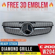 W204 Grill Diamond Grille Black C63 C200 C250 C300 Mercedes Emblem Front Bumper Accessories Brabus L