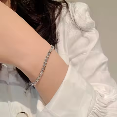 Luxury Solid Platinum PT950 Round Moissanite Full Diamond Bracelet Ins Fashion Women's Bracelet