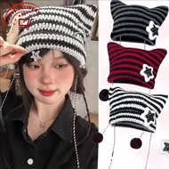 [3-5 DAYS DELIVERY]Y2K Stripe Pattern Hat - Polyester Fiber Warm Beanie in Black/Red/Gray, Fashion S