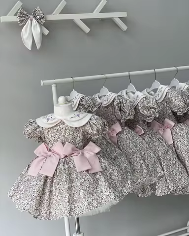 0-12Y Baby Girl Summer Flower Embroidery Floral Dress for Birthday Photography Holiday Eid B76