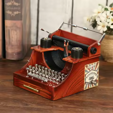 Mini Musical Case Typewriter Model 8 Notes Mechanical Musical Box Wood Metal Gift Ornaments for Kids