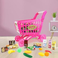 deAO Kids Shopping Cart with Food Shopping Trolley Basket for Toy Shop Kitc