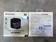 【全新行貨 門市現貨】Verbatim 4端口150W PD &amp; QC 3.0 GaN充電器 (附AC電源線+直立底座)  66910