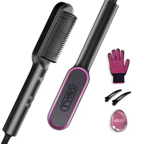 Hair Straightener Brush TYMO Ring Hair Straightener Comb Straightening Brush for Women with 5 Temps 