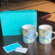日本Tiffany & co. 復古世界地圖絕版咖啡對杯 含盒