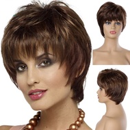 【Rambut Palsu Perempuan/Rambut Palsu】Women Synthetic Mixed Blonde Brown Short Wigs Natural Hair Crue