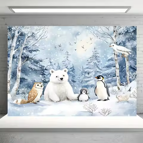 2D Winter wildlife background polyester banner - indoor/outdoor parties, weddings, birthdays, annive