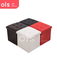 OLS Storage Box Chair Ottoman Leather Foldable Storage Stool 38x38x38 Footrest Seat Versatile Space
