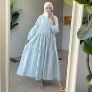 MC Vogue Emma White Blue Green Long Sleeve Ruffle Hem Maxi Dress
