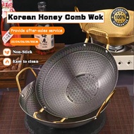 Honeycomb Wok 22cm - 30cm Non Stick Wok Kuali Non Stick Stainless Steel Cooking Wok Kuali Sarang Leb